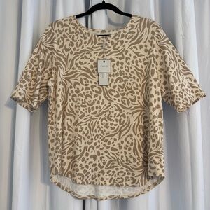 Cupio Animal Print Knit Top Neutral Beige Tan Womens XL